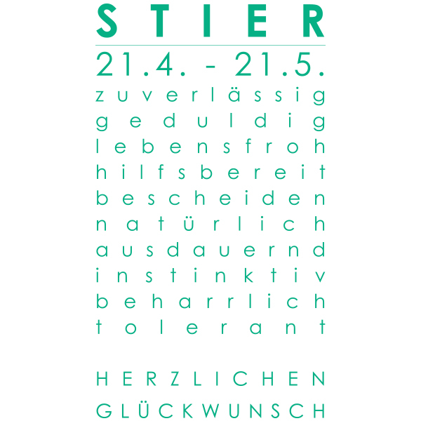 Sternzeichenkarte Stier Druck grün, Detail