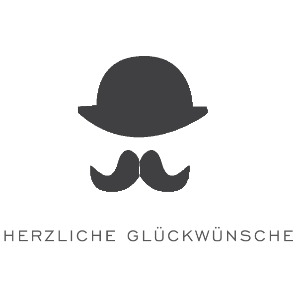 Trixi Gronau Grusskarte weiss B6 zum Vatertag, Druck schwarz, Bowler, Mustache, Detail