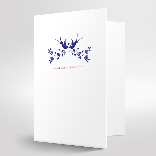 Trixi Gronau • Vögel Hochzeitskarte, Farbe weiss, Druck rot und blau