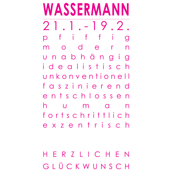 Sternzeichenkarte Wassermann Druck pink, Detail