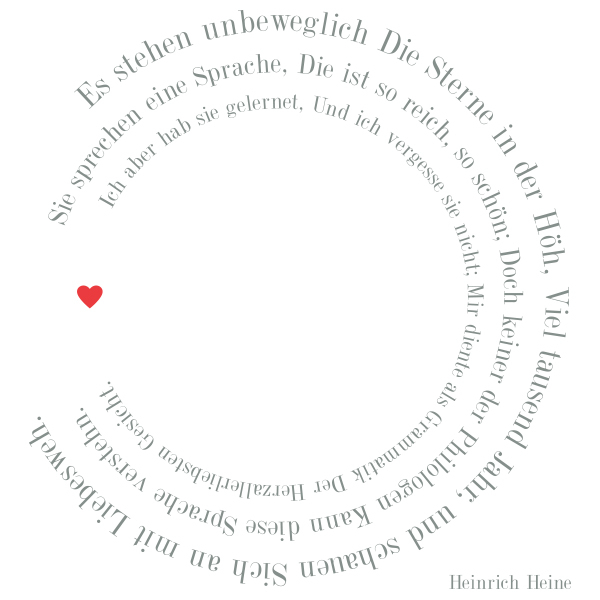 Trixi Gronau • Heinrich Heine Gedicht  Hochzeitskarte, Liebesgedicht, Farbe weiss, Druck rot, Detail