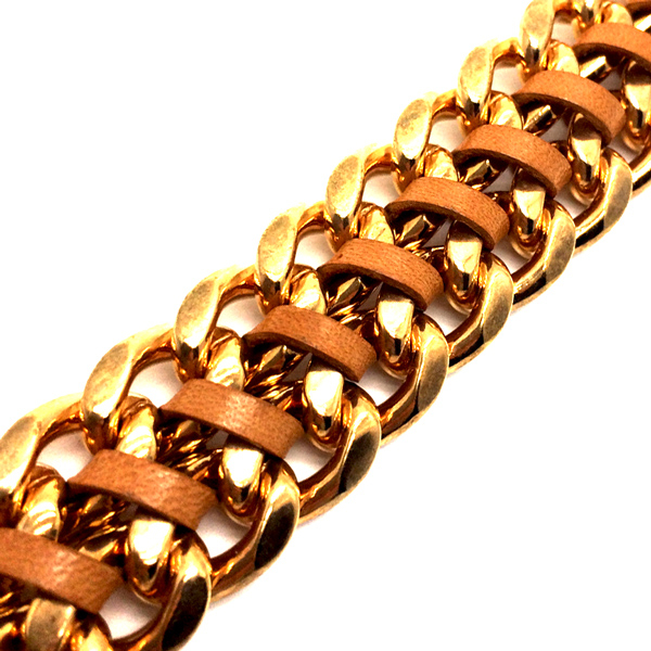 Vain, Panzerarmband, Silber rosevergoldet, Leder Flechtband, detail