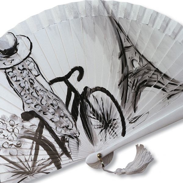 Vera Pilo, Fan, Parigo, handpainted Paris, black&white, detail