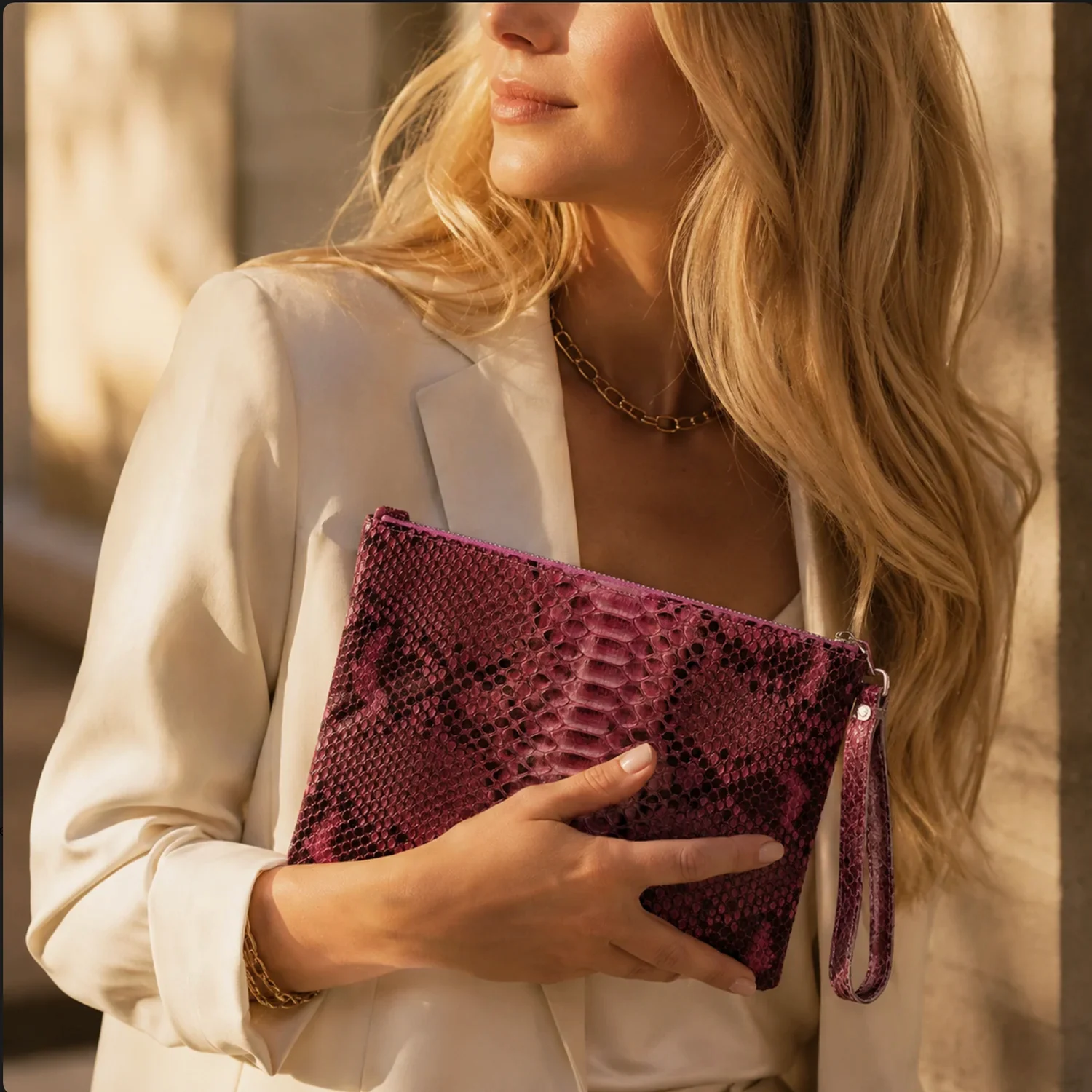 Pink python clutch as a Christmas gift for women